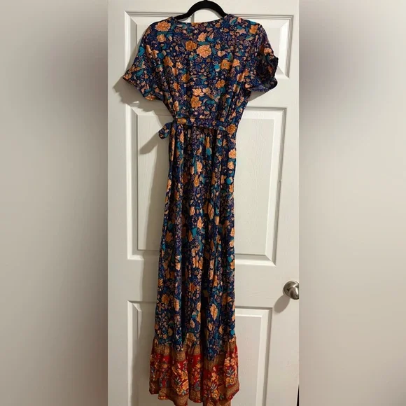 Floral Blue and Orange Women's Dress - Picture 2 of 3